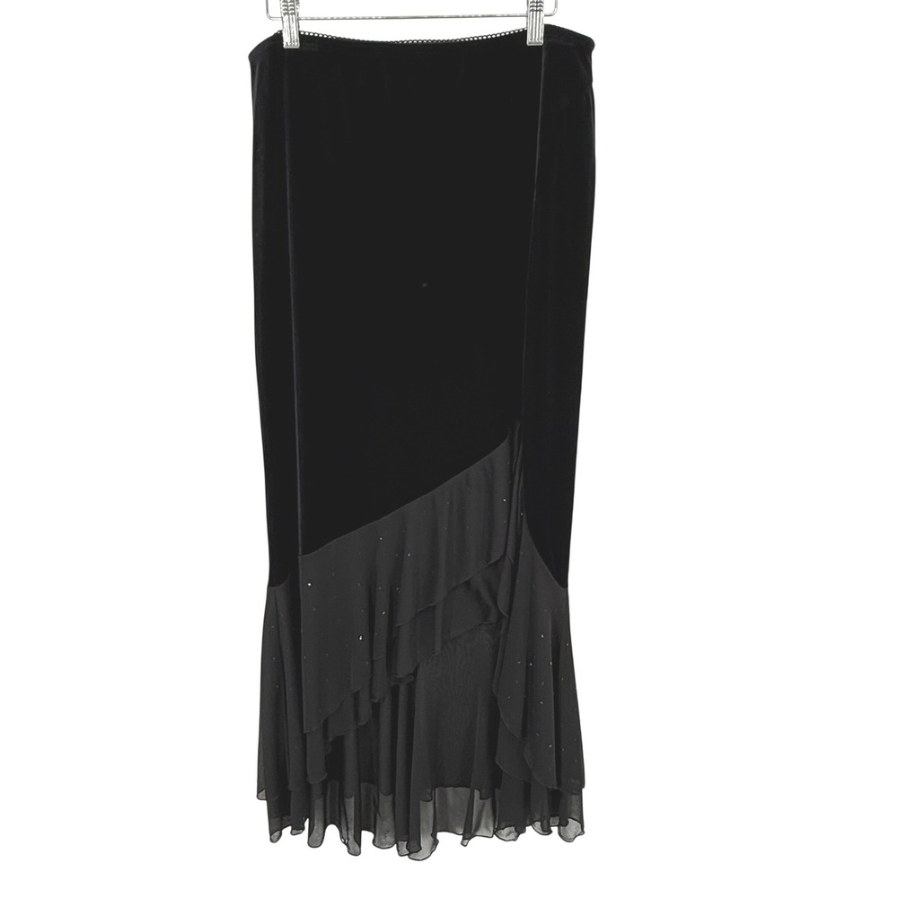 CDC Signature Collection Velvet Maxi Skirt Womens M Black Excellent Ruffle Y2K